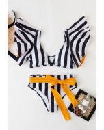 Ensemble de bikini nœud papillon rayé noir et blanc