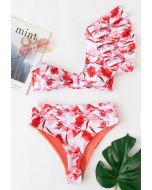 Ensemble de bikini fleuri asymétrique à volants