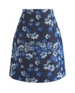 Fleurs qui tombent Denim Bud Jupe en bleu marine