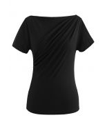 T-SHIRT FRONCÉ SUR LE DEVANT EN NOIR