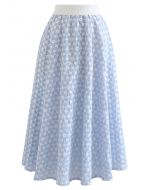 Jupe midi marguerite brodée en bleu clair