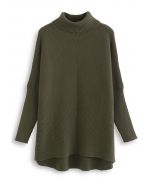 Pull sans effort chic à col roulé et manches chauve-souris en vert armée