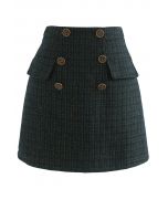 Mini-jupe en tweed scintillant à motif vichy en vert