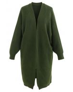 Cardigan long en tricot côtelé chauve-souris en vert