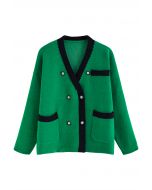 Cardigan à double boutonnage de couleur contrastée en vert