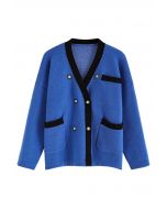 Cardigan à double boutonnage de couleur contrastée en bleu