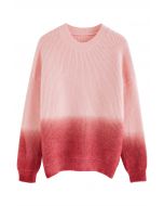 Pull en tricot côtelé à col rond dégradé en rose