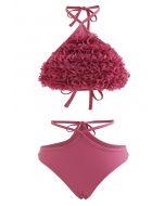 Ensemble de bikini 3D Petal Triangle Self-Tie en corail