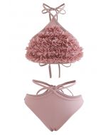 Ensemble de bikini 3D Petal Triangle Self-Tie en rose clair