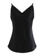 Débardeur camisole en satin à col en V en noir