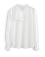 Chemise en Satin Nœud Papillon en Maille Nacrée en Blanc