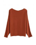 Pull en Tricot Perlé à Manches Chauve-Souris en Caramel