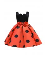 Robe de Princesse Plissée Bowknot à Pois en Orange