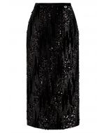 Jupe crayon ornée de sequins en velours noir