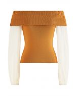 Crop top en tricot à manches transparentes et épaules dénudées en citrouille