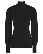 Pull côtelé en tricot doux ajusté en noir