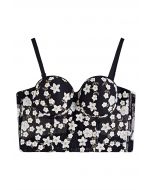 Haut Bustier Corset Fleuret Brodé en Noir