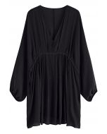 Batwing Sleeves V-Neck Tunic in Black