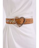 Ceinture Brodée Floral Coeur Strass