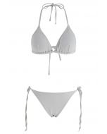 Ensemble de bikini à nouer métallisé éblouissant en gris