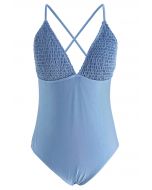 Maillot de Bain Buste Froncé Bleu Brillant