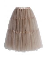 Amour Jupe Mi-longue en Tulle Caramel