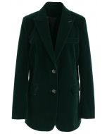 Blazer Velours Élégant Vert Foncé