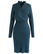 L'heure du café Wavy Wrap Knit Dress in Teal