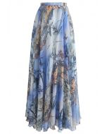 Bambou Aquarelle Maxi Jupe en Bleu