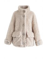 Manteau Teddy avec Poche Boutonnée en Sable