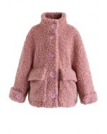 Manteau en peluche avec poche boutonnée en mauve